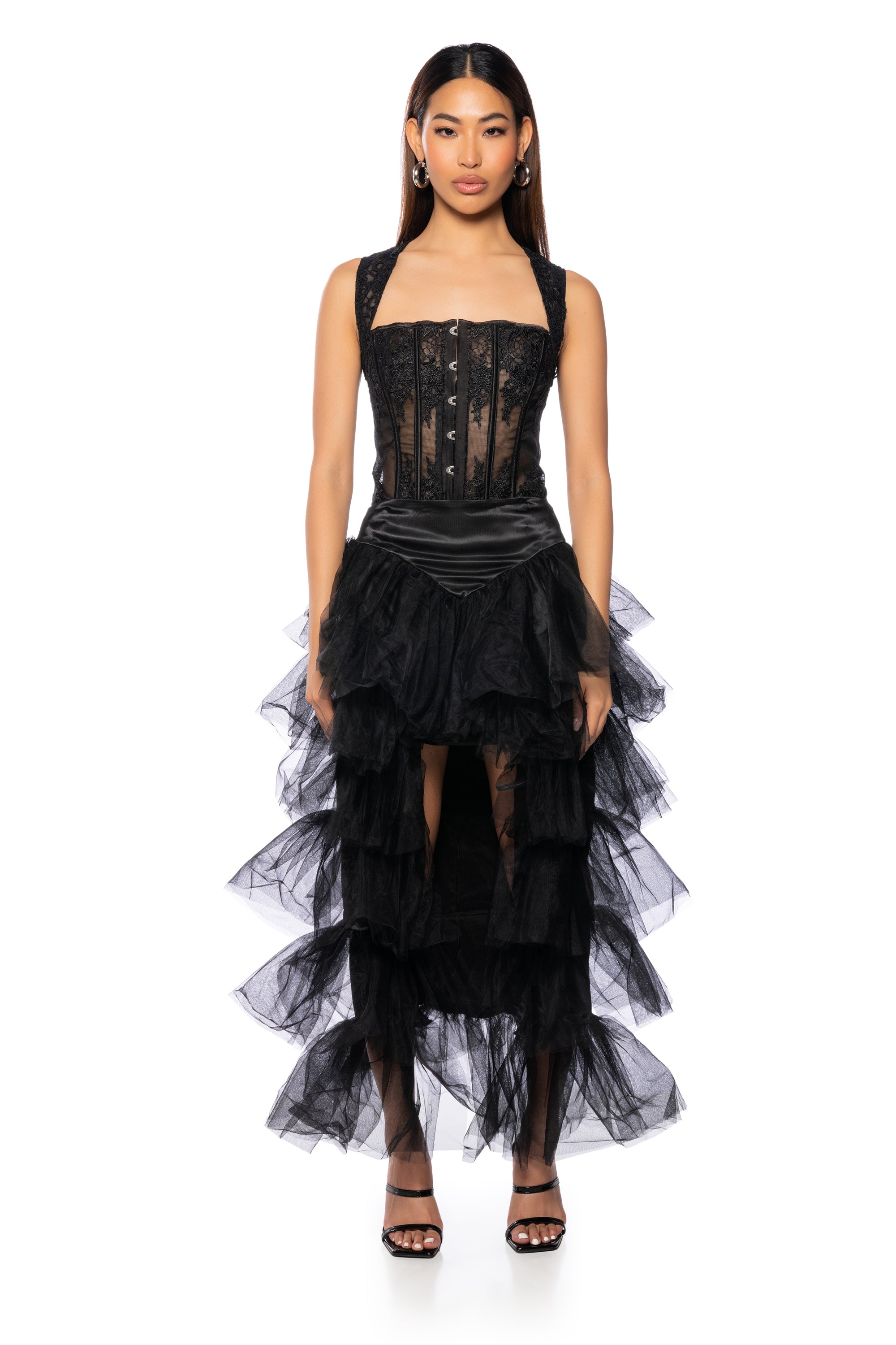 Extra View The Award Show Tulle High Low Skirt In Black