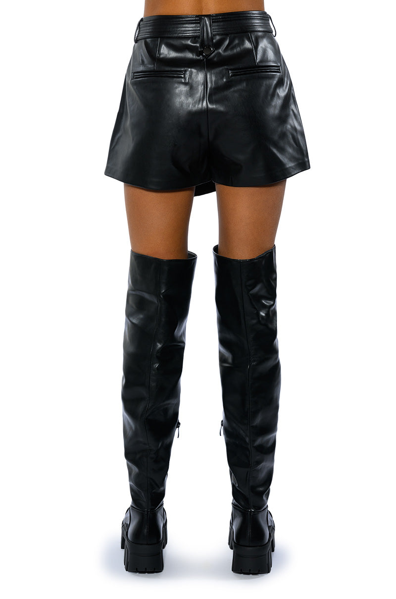 Extra View The Baddest Belted Faux Leather Skort With 4 Way Stretch