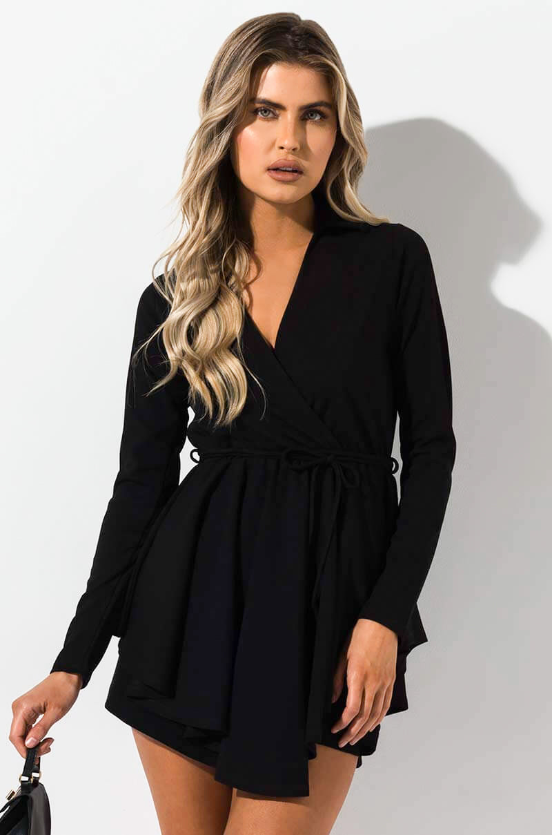 Front View The Best Fit Long Sleeved Mini Dress  in Black