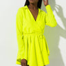 Front View The Best Fit Long Sleeved Mini Dress  in Neon Yellow