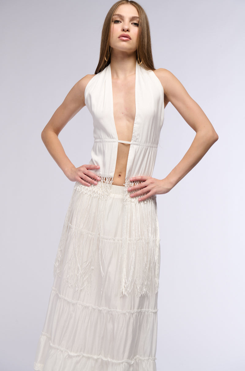 Full View The Best Part Halter Top With Fringe Details