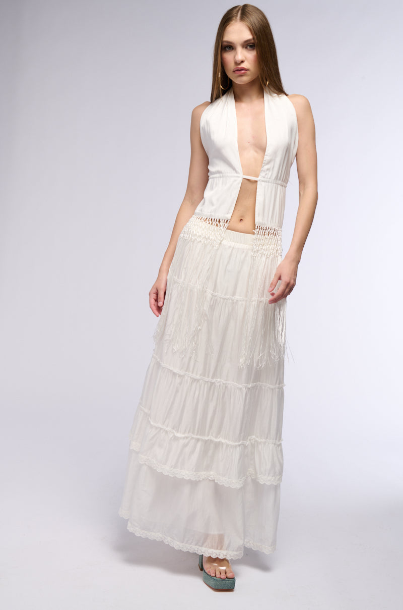 Extra View The Best Part Halter Top With Fringe Details