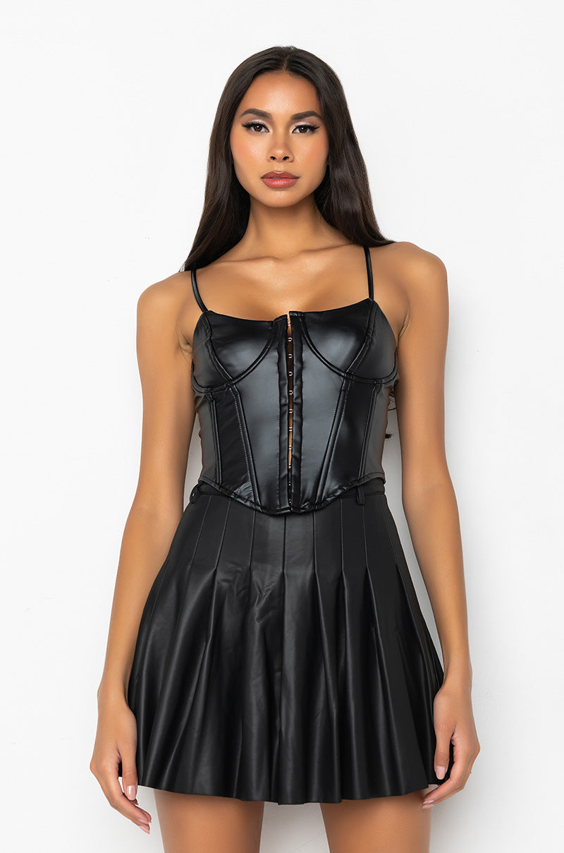 Side View The Bold Type Faux Leather Corset Top view 2