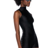 Front View The Cassie Sleeveless Slinky Romper In Black