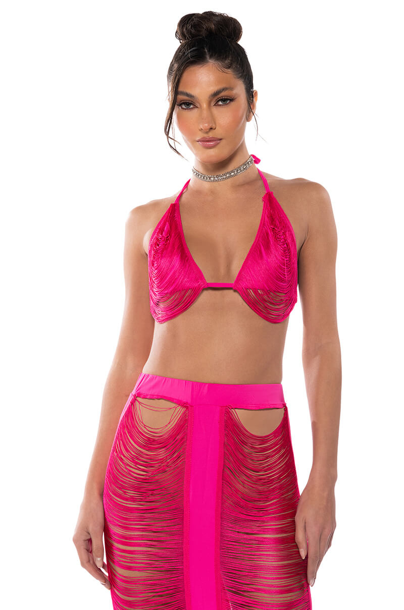 Front View The Goddess In Me Two Piece Fringe Set 0