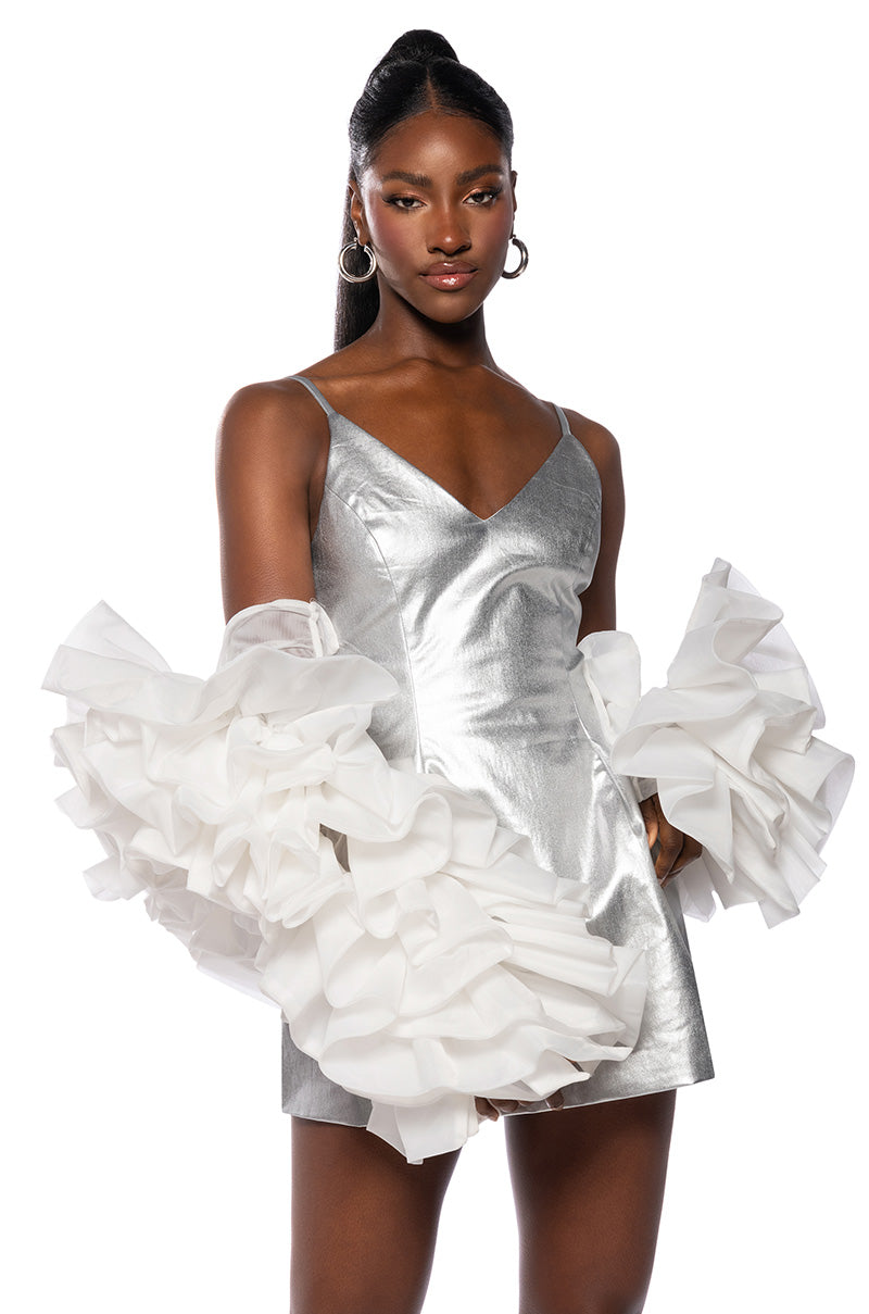 Front View The Great Escape Metallic Silver Mini Dress 7