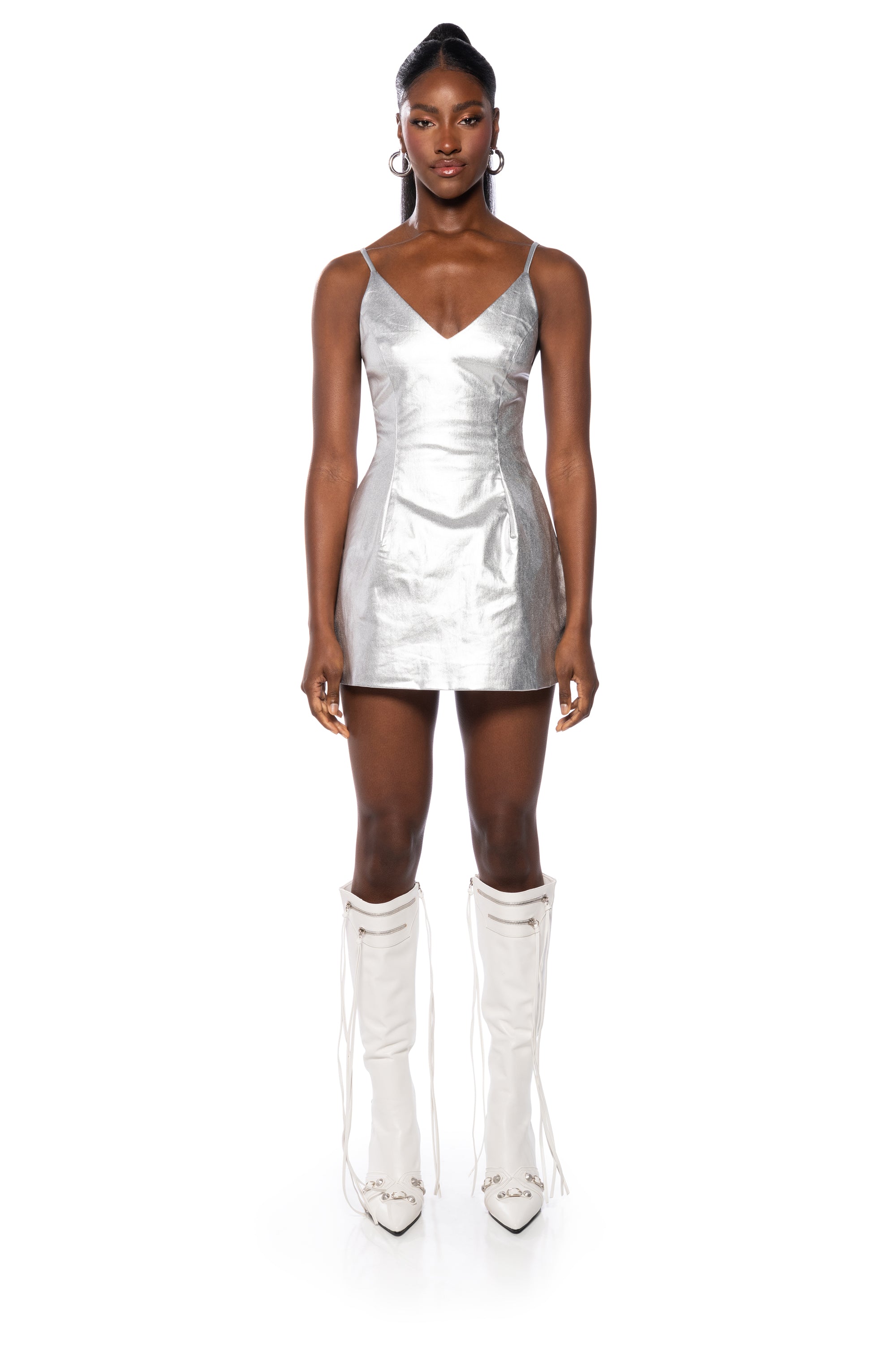 THE GREAT ESCAPE METALLIC SILVER MINI DRESS AKIRA THE GREAT ESCAPE METALLIC SILVER MINI DRESS AKIRA