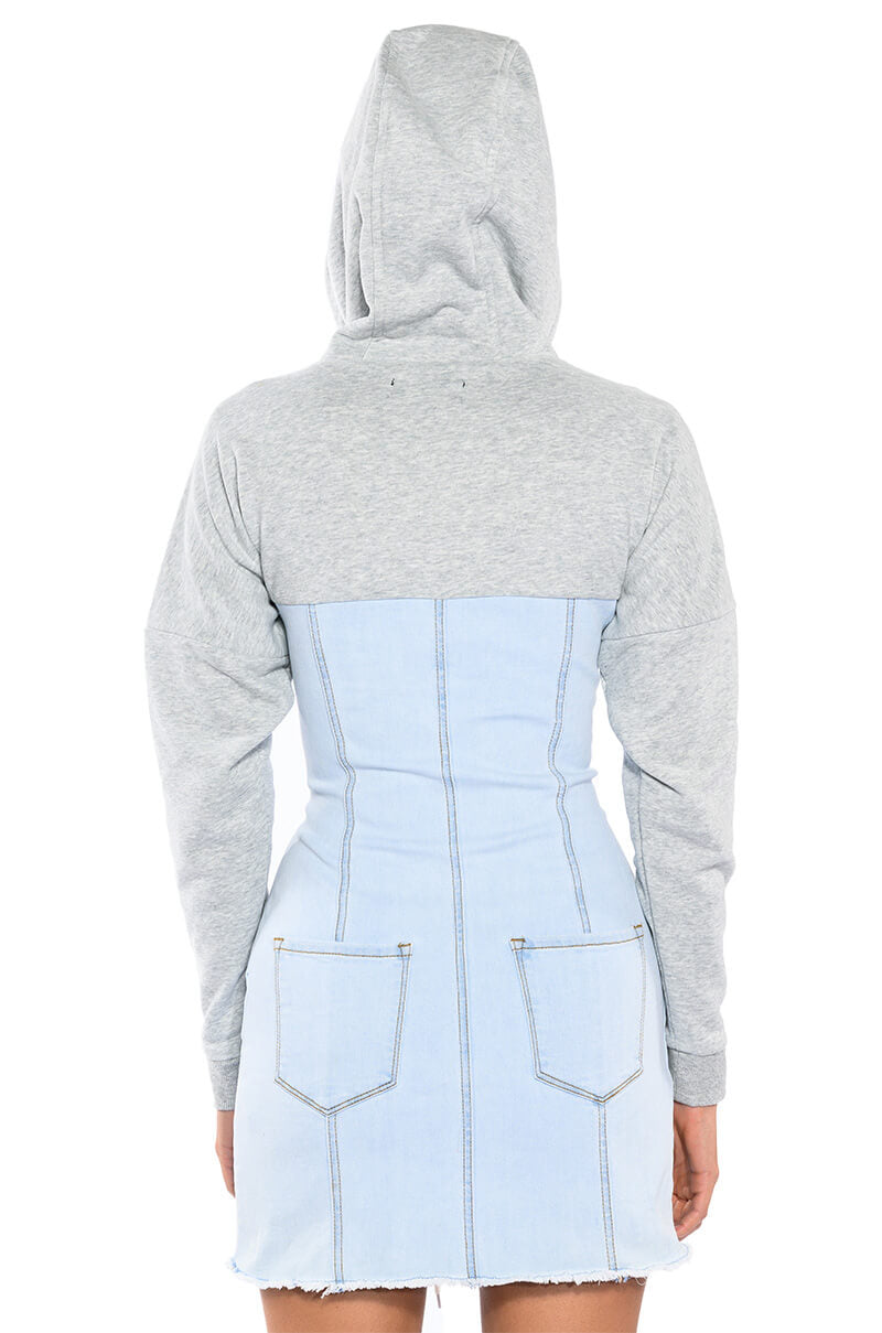 GINA LACE UP DENIM HOODED MINI DRESS – AKIRA