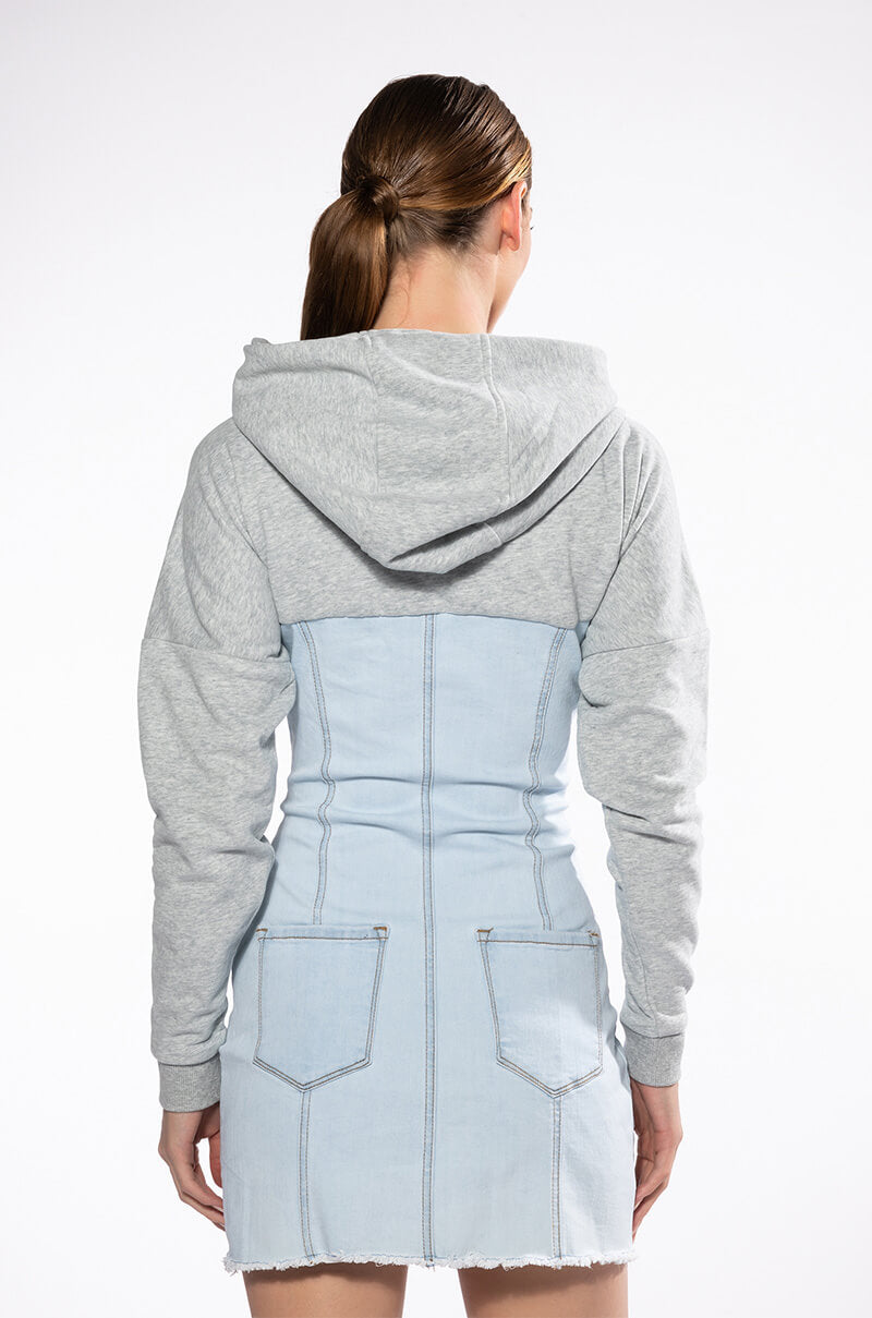 Full View The Last Word Lace Up Denim Hoodie Mini Dress 9
