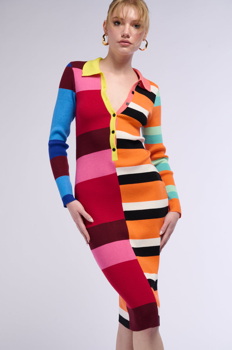 Front View The Main Attraction Color Blocked Midi Dress view 9