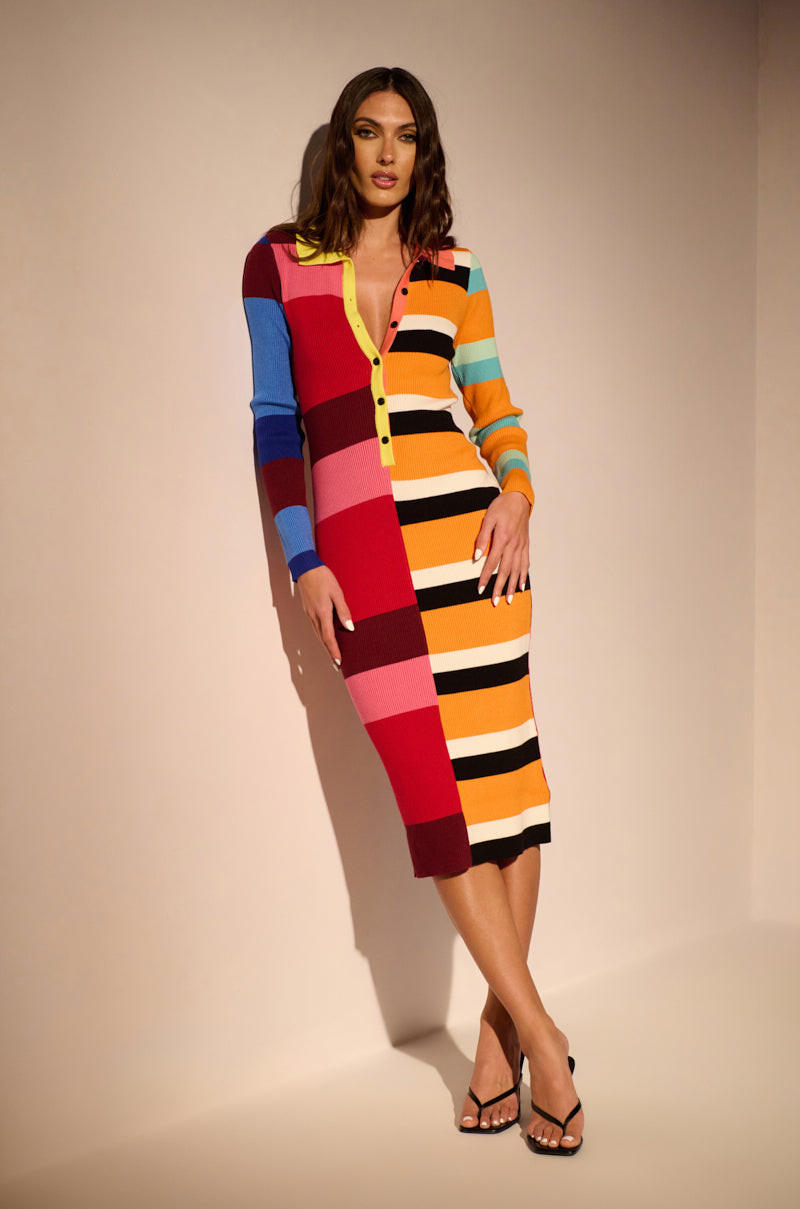 Side View The Main Attraction Color Blocked Midi Dress view 4
