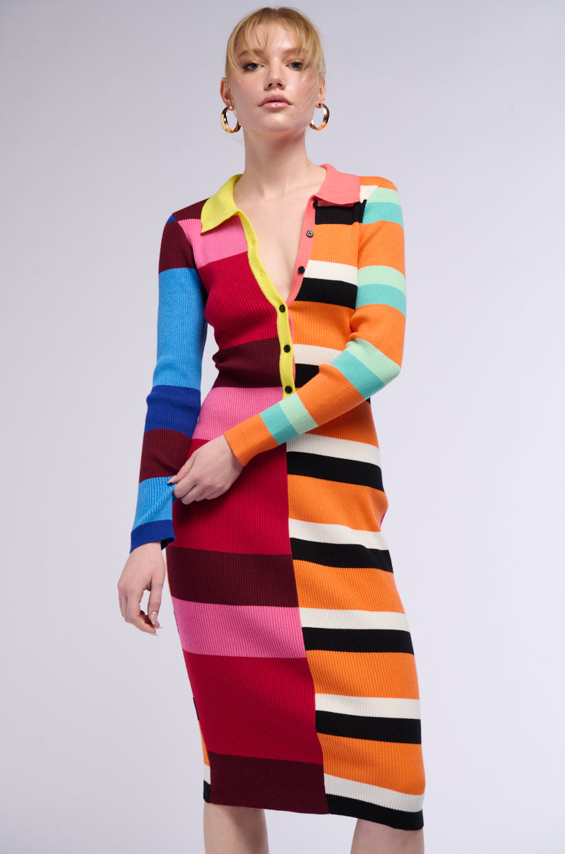 Side View The Main Attraction Color Blocked Midi Dress view 10