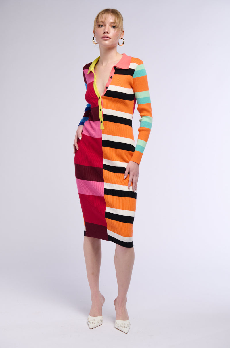 Back View The Main Attraction Color Blocked Midi Dress
