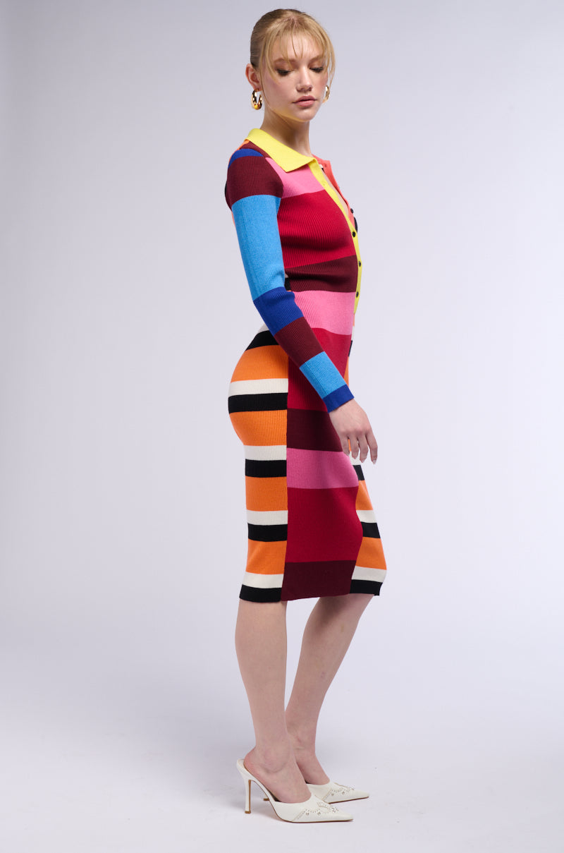 Detail View The Main Attraction Color Blocked Midi Dress