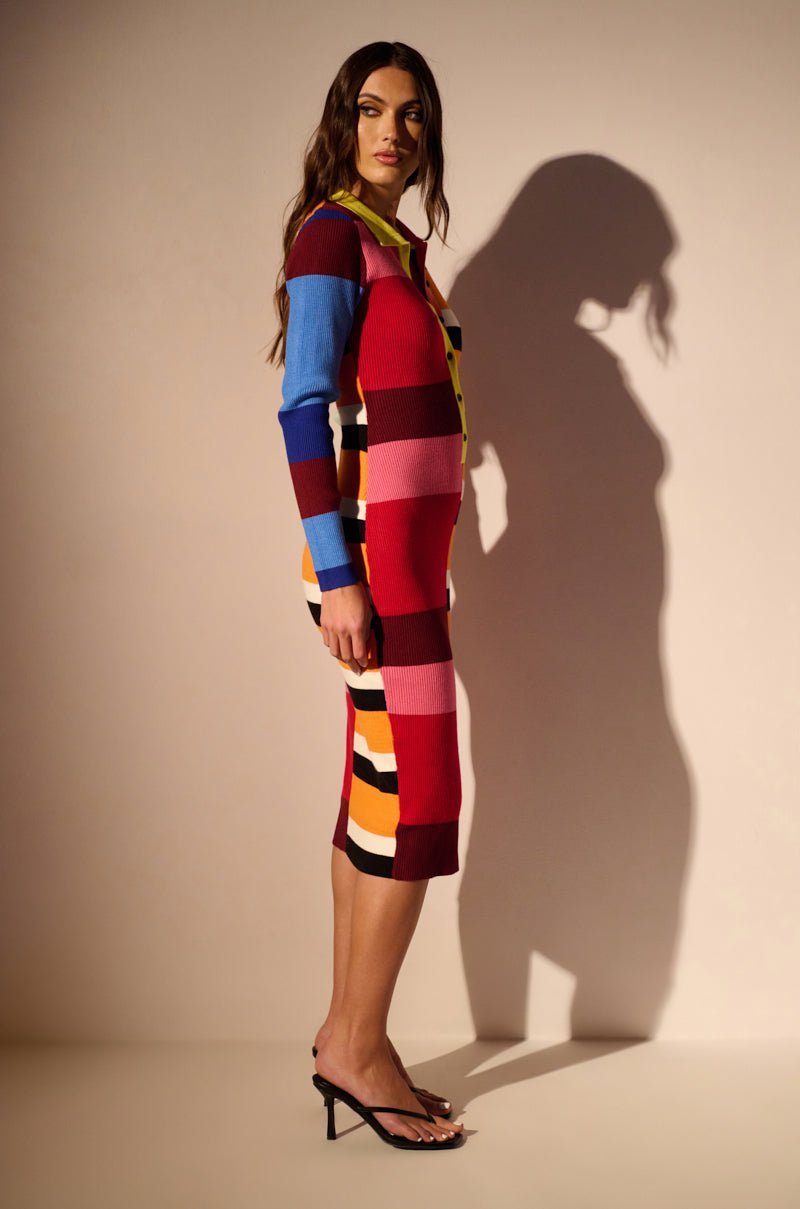 Detail View The Main Attraction Color Blocked Midi Dress