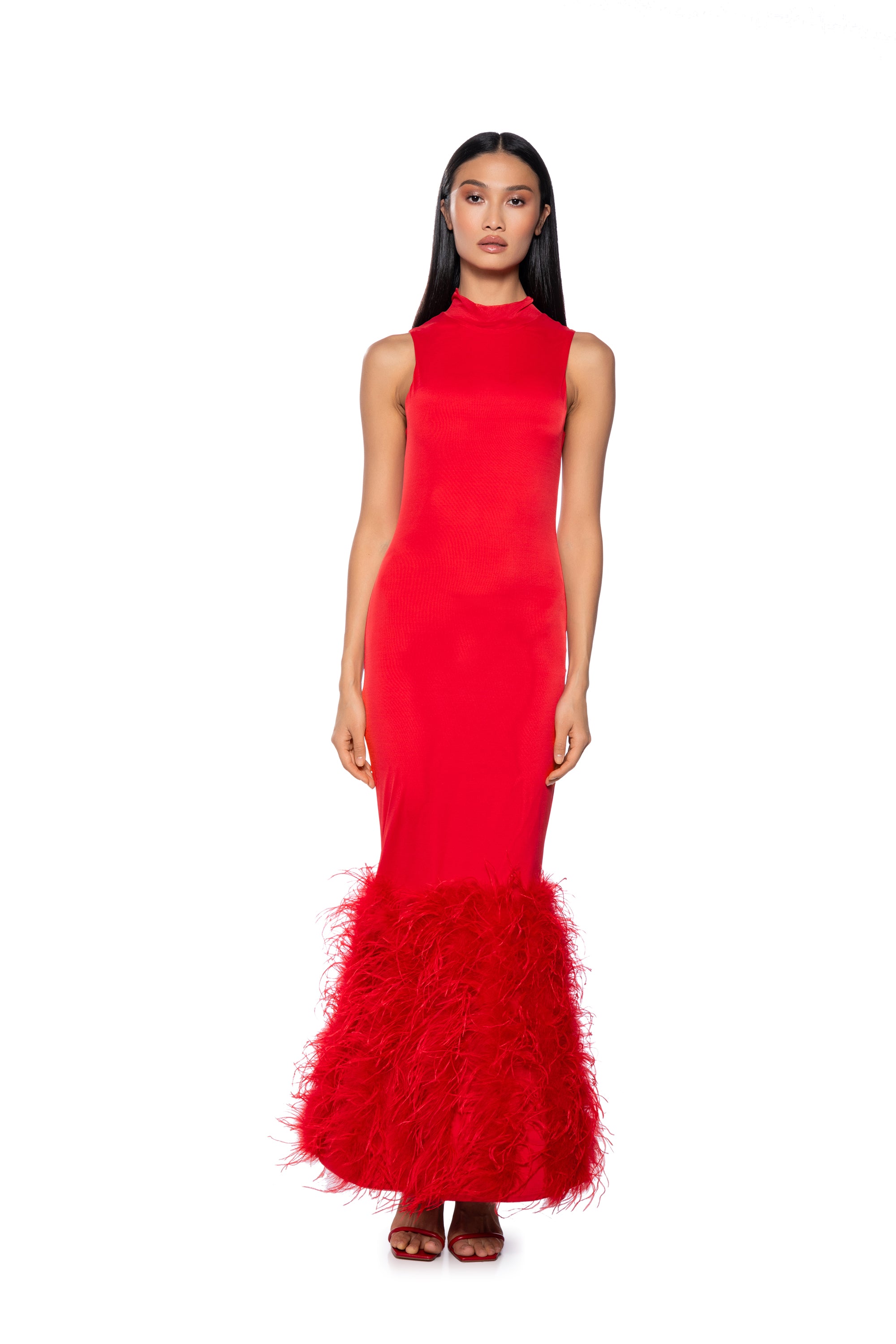 THE MOMENT MESH FEATHER MAXI DRESS AKIRA THE MOMENT MESH FEATHER MAXI DRESS AKIRA