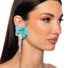 Front View The Only One Embellished Fringe Flower Earrings In Blue