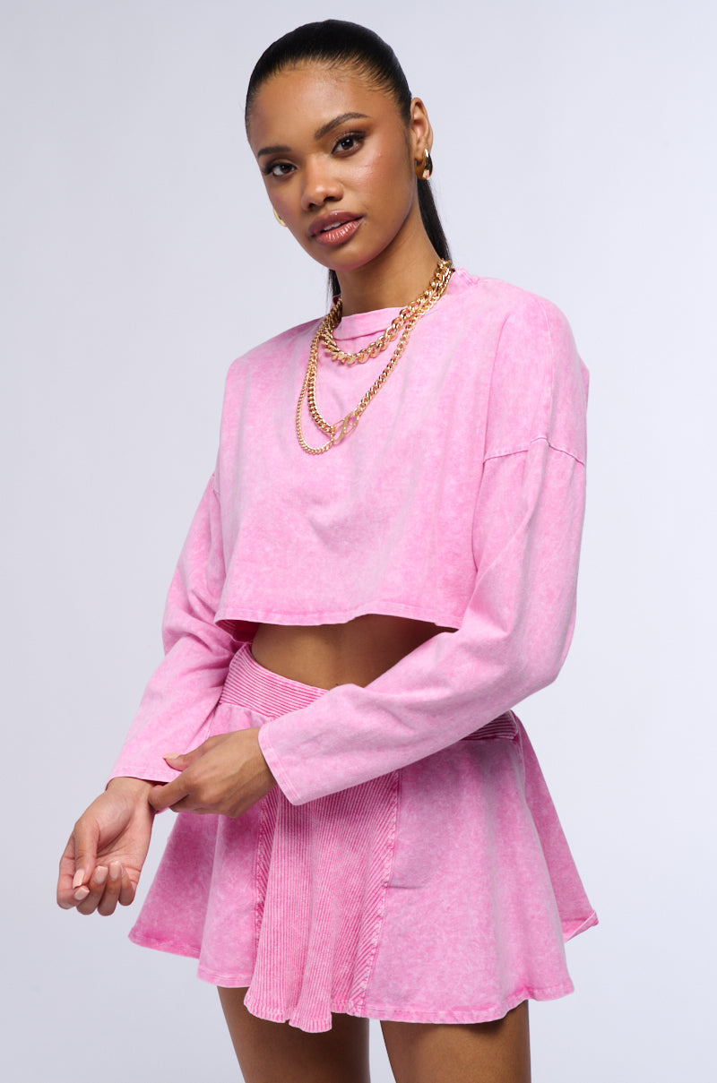 THE PINK COSMOS MINERAL WASH CUT OFF LONG SLEEVE TEE view 0