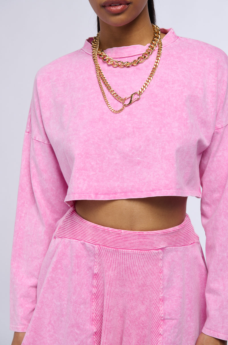 Extra View The Pink Cosmos Mineral Wash Cut Off Long Sleeve Tee