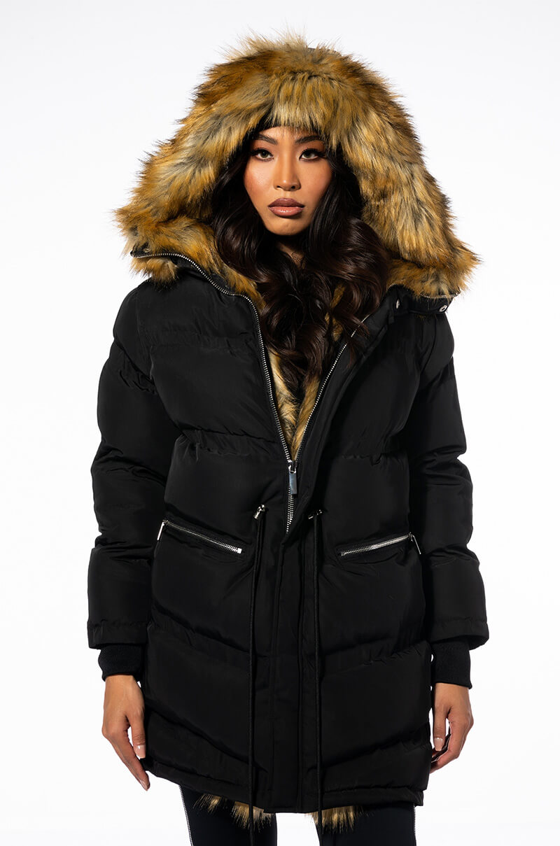 Detail View The Ultimate Long Winter Puffer With Faux Fur