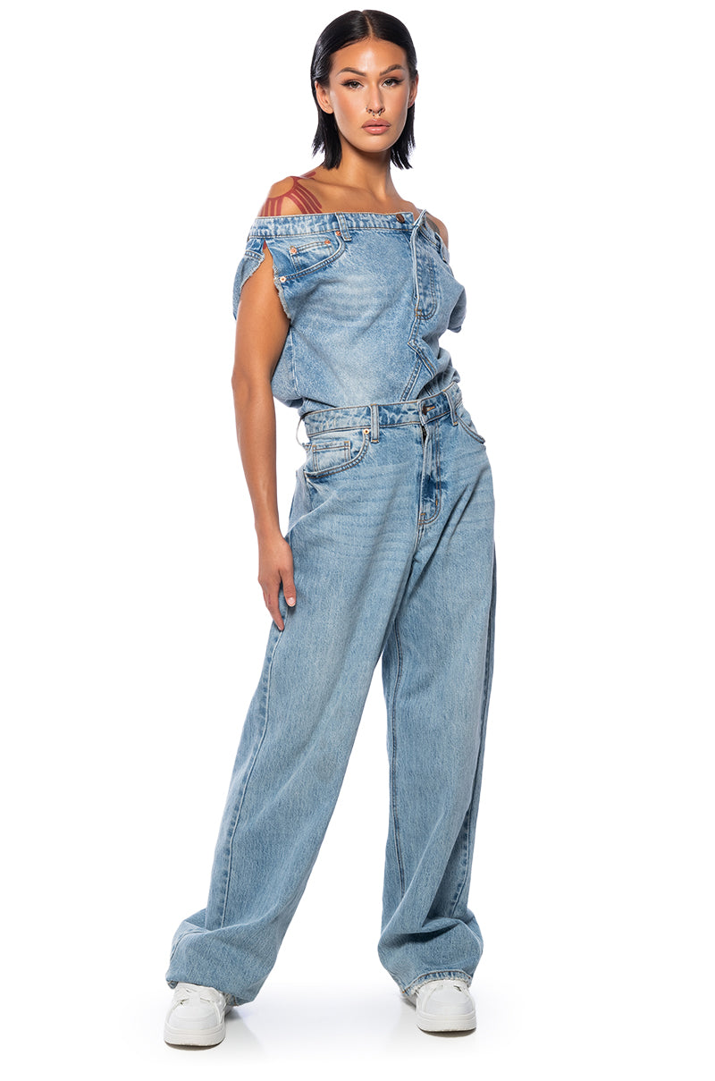Back View The Way I Want Off Shoulder Denim Top