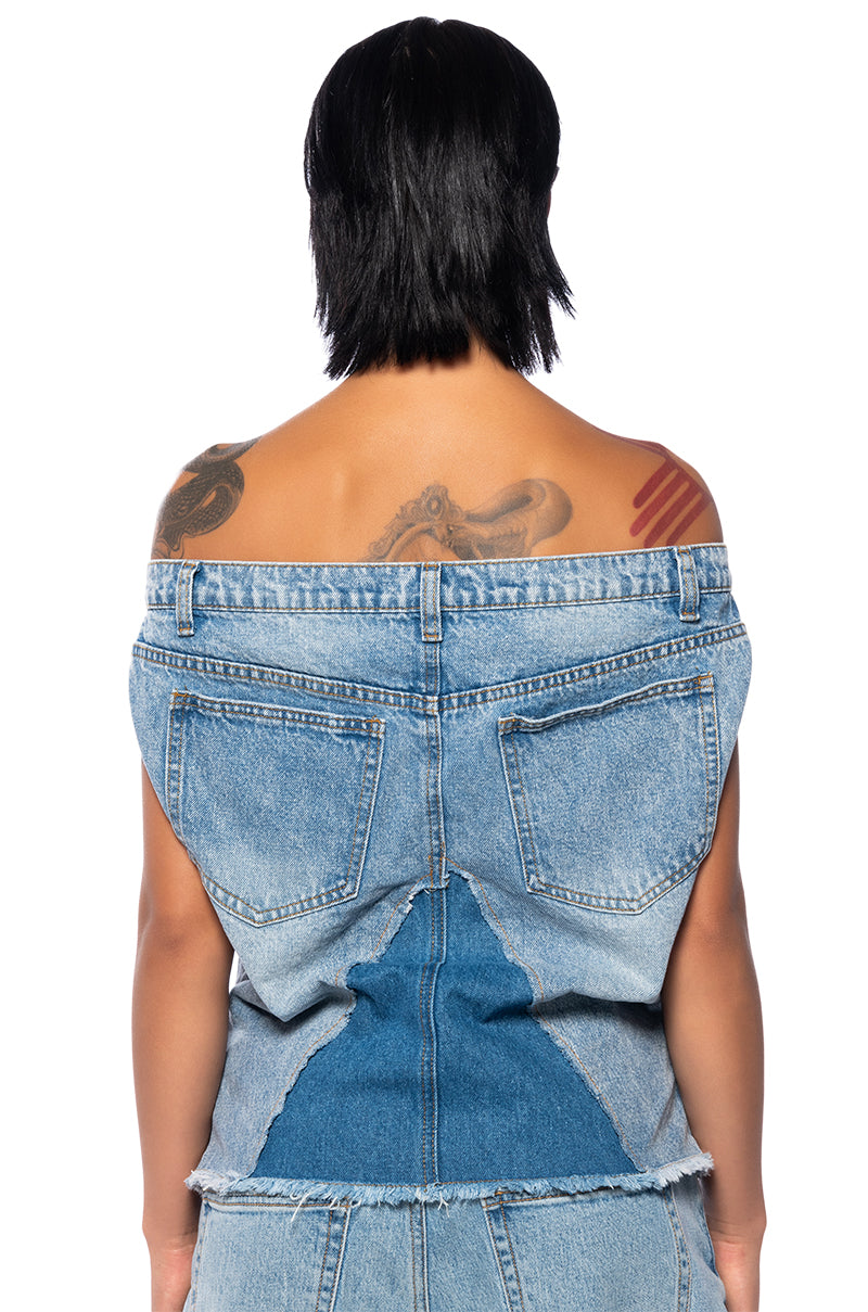Full View The Way I Want Off Shoulder Denim Top