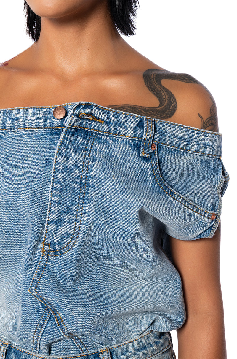 Extra View The Way I Want Off Shoulder Denim Top