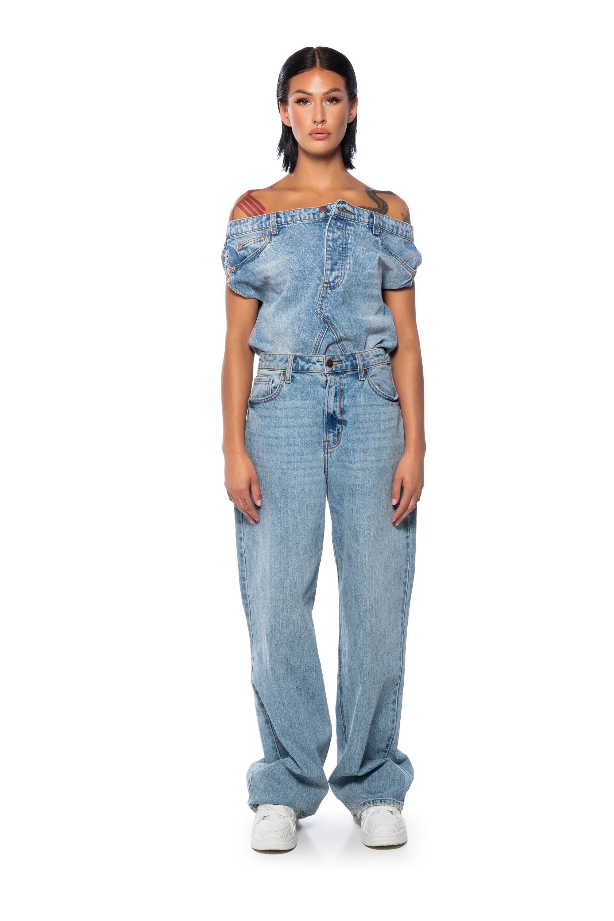 Extra View The Way I Want Off Shoulder Denim Top