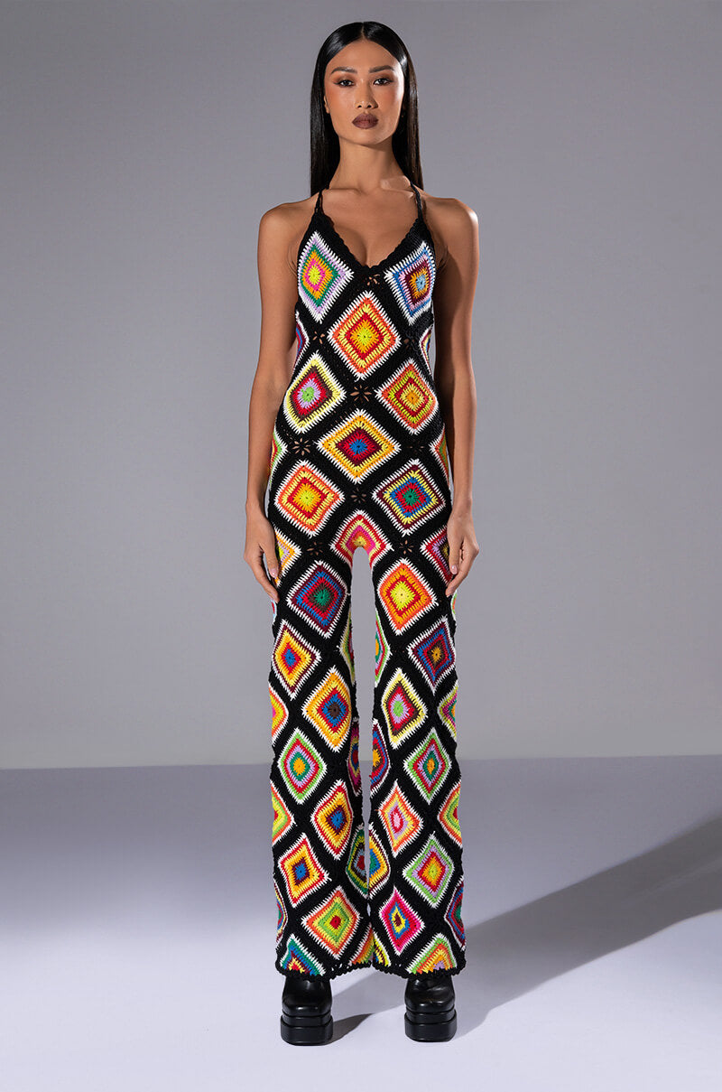 Side View The Way You Groove Crochet Halter Jumpsuit