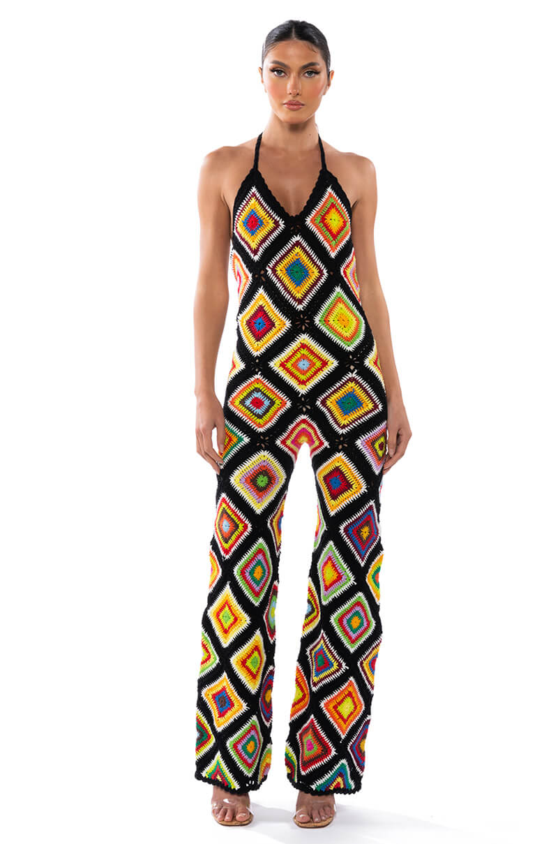 Side View The Way You Groove Crochet Halter Jumpsuit