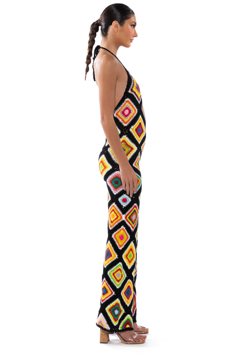 Full View The Way You Groove Crochet Halter Jumpsuit
