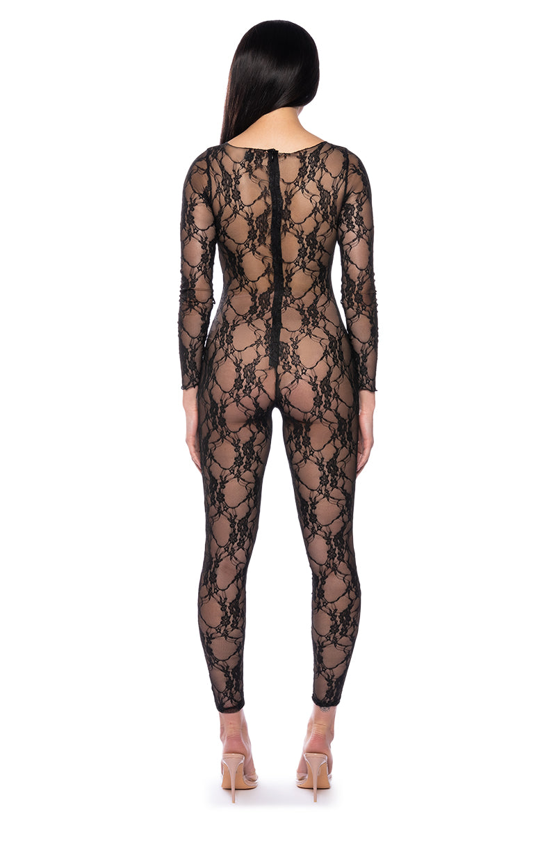 Full View The Winner All Over Lace Jumpsuit