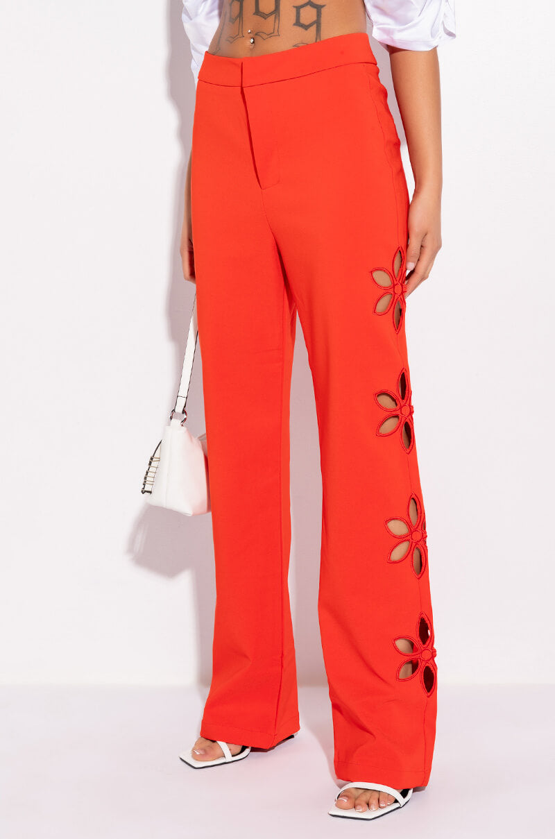 Front View There Goes The Alarm High Waisted Cutout Straight Leg Trousers