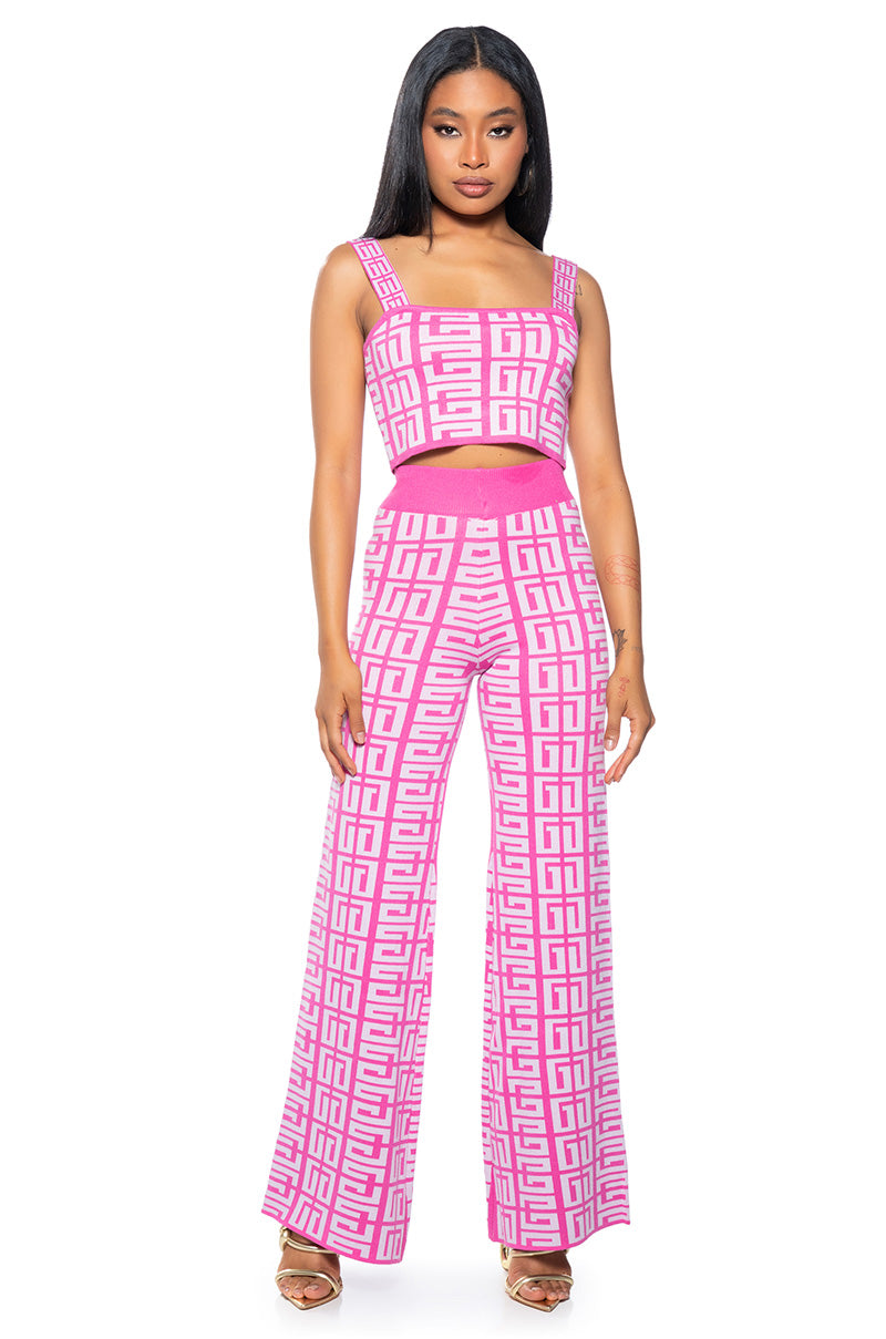 Side View There She Is Knit Wide Leg High Waist Pant