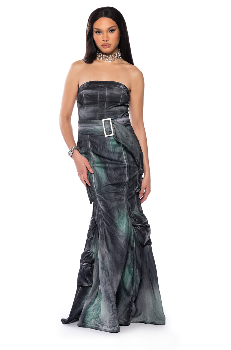 Front View They Could Never Dyed Cargo Maxi Dress