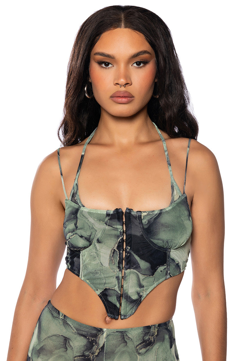 Front View Think About Me Mesh Corset Top