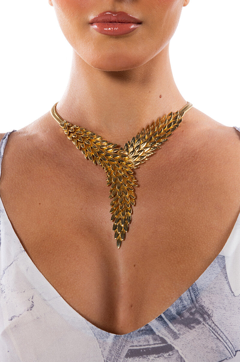 Front View Think Twice Feather Statement Necklace