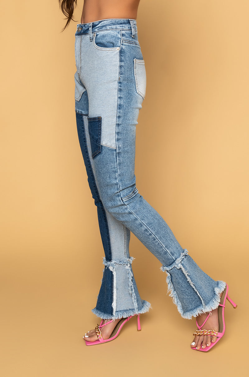 Side View Third Generation Nouveau Flare Jeans in Medium Blue Denim 5