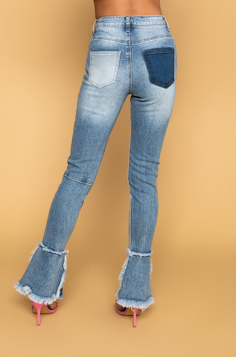 Detail View Third Generation Nouveau Flare Jeans in Medium Blue Denim 8