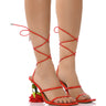 Front View Throne Red Sandal With Rose Heel