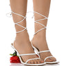 Front View Throne White Sandal With Rose Heel