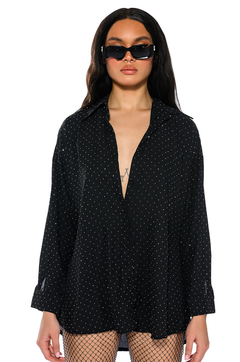 TIA EMBELLISHED OPEN BACK BUTTON UP BLOUSE view 0