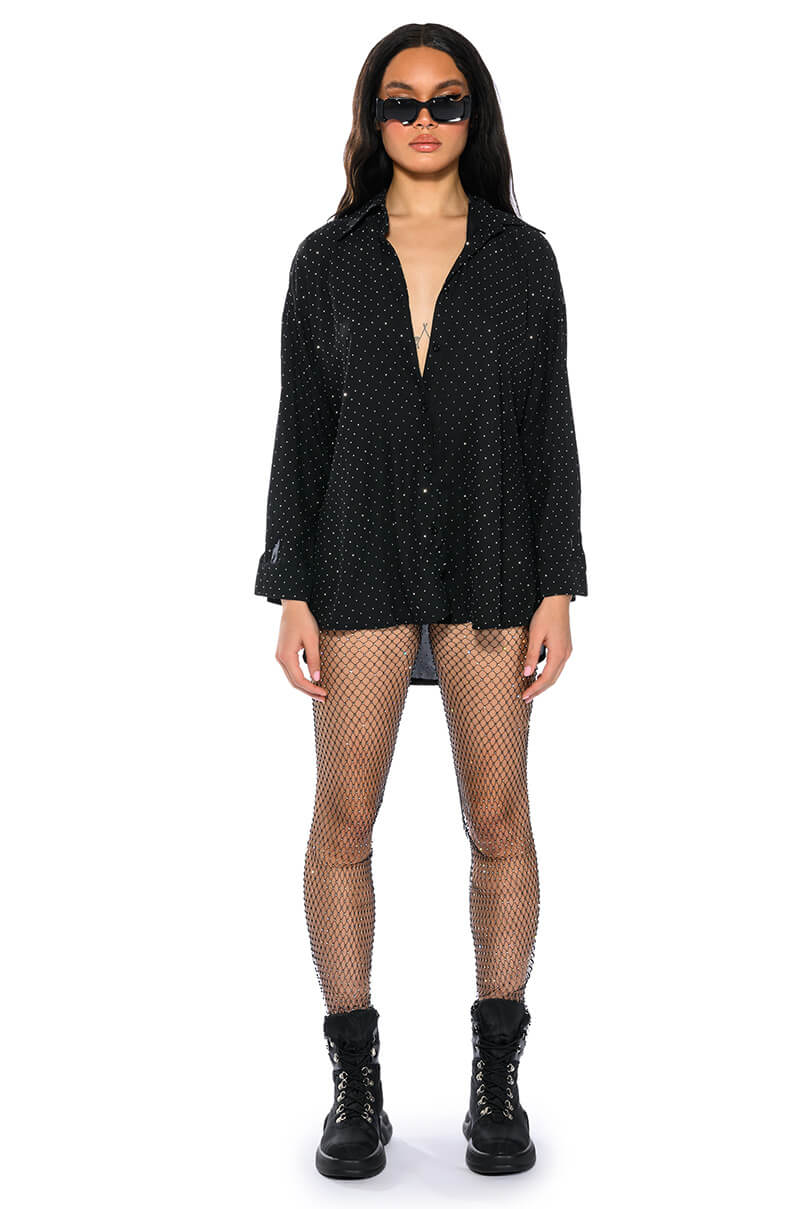 Detail View Tia Embellished Open Back Button Up Blouse