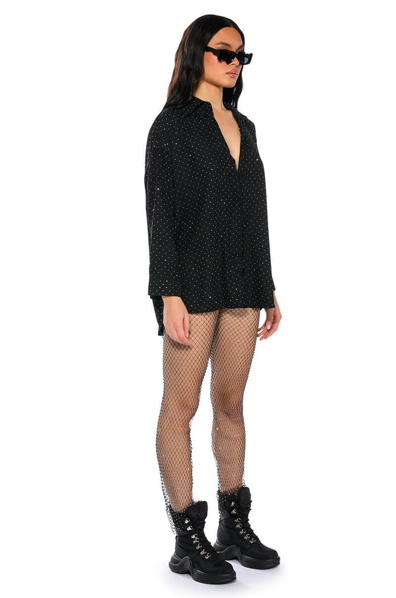 Full View Tia Embellished Open Back Button Up Blouse