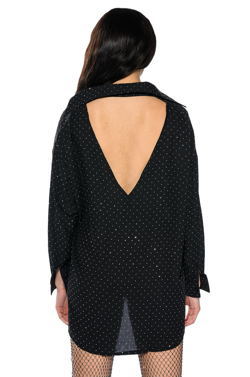 Extra View Tia Embellished Open Back Button Up Blouse