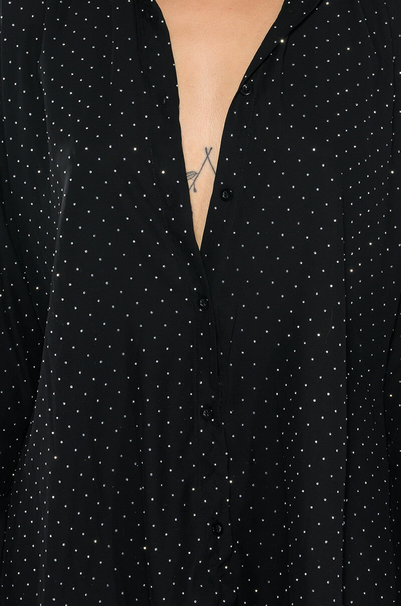 Extra View Tia Embellished Open Back Button Up Blouse