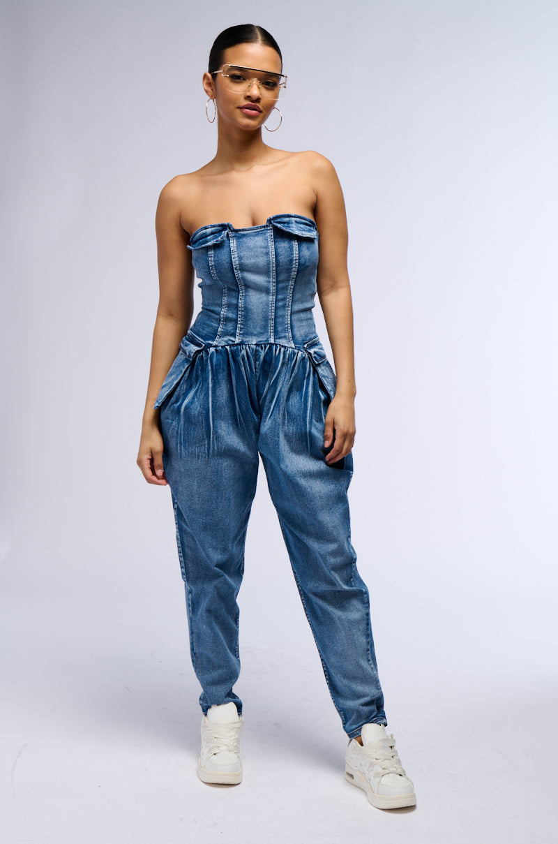 Back View Till We Meet Again Denim Jumpsuit
