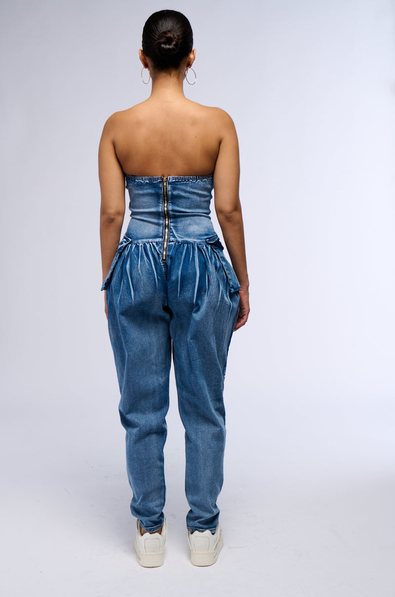 Full View Till We Meet Again Denim Jumpsuit