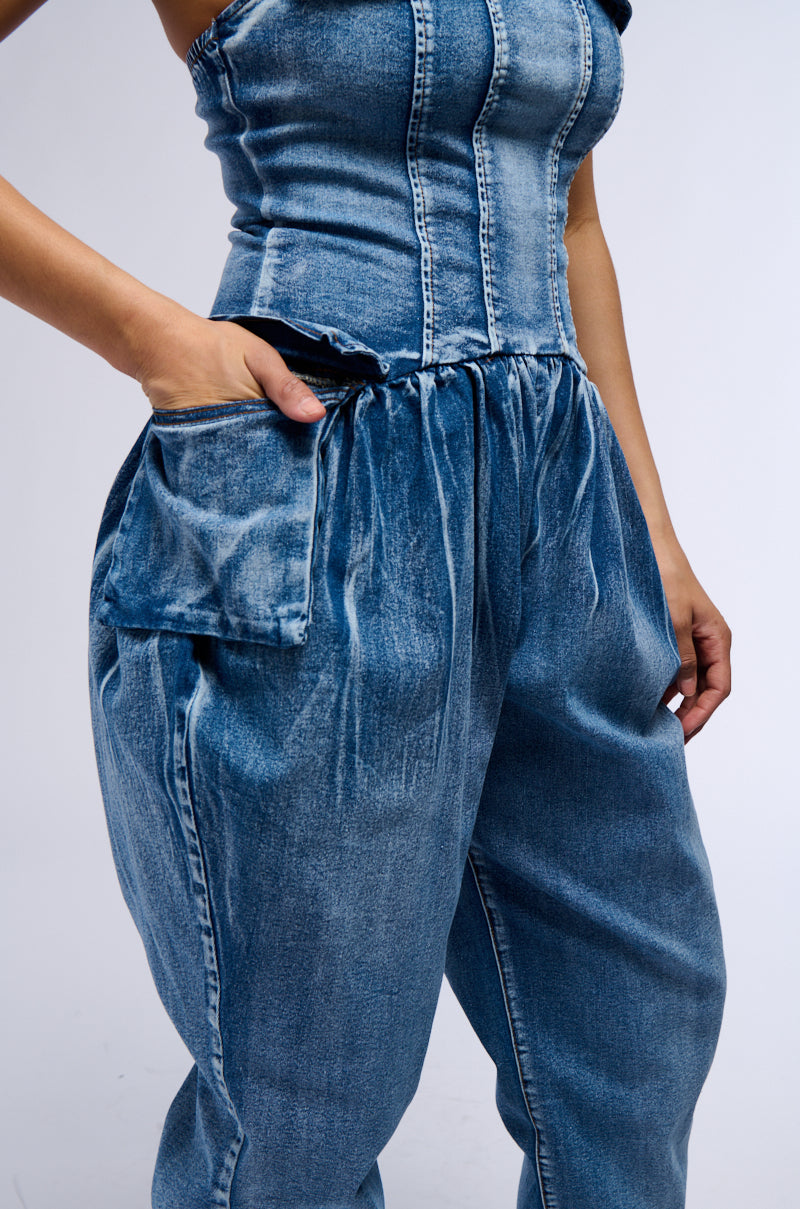 Extra View Till We Meet Again Denim Jumpsuit