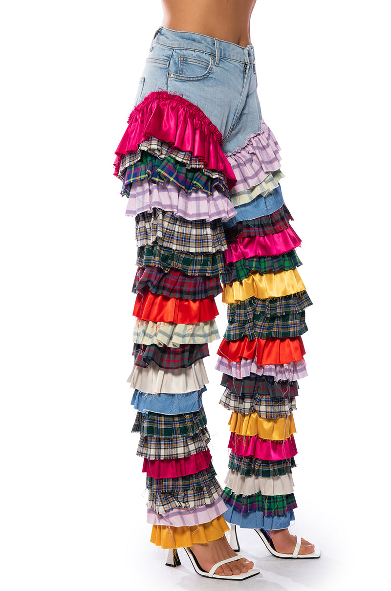 Side View Time To Dance Ruffle Patchwork Jeans